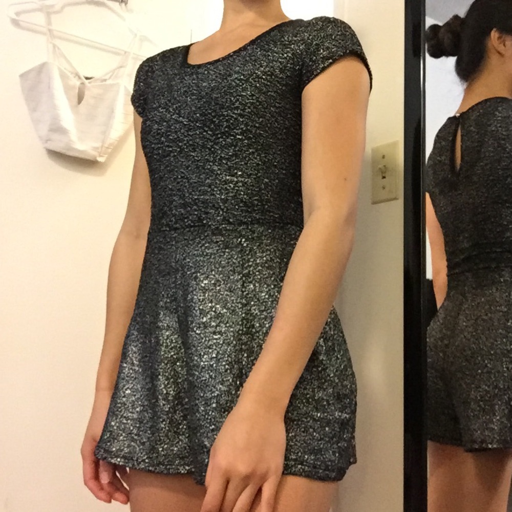 Metallic romper, formfitting and stretchy